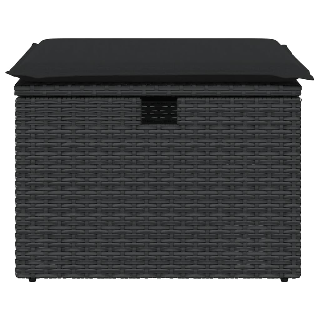 Vrtni tabure s jastukom crni 55 x 55 x 37 cm od poliratana