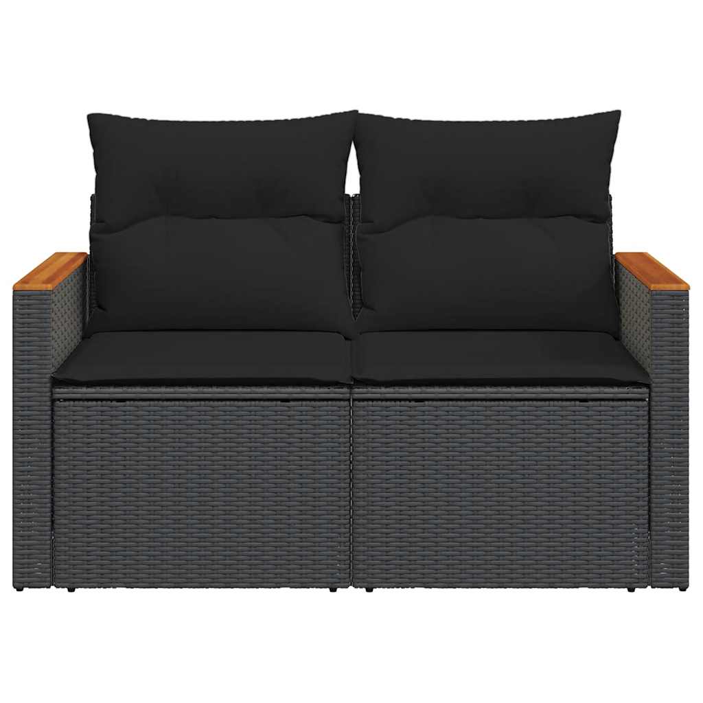 Vrtna sofa s jastucima za 2 osobe, crna, poli ratan