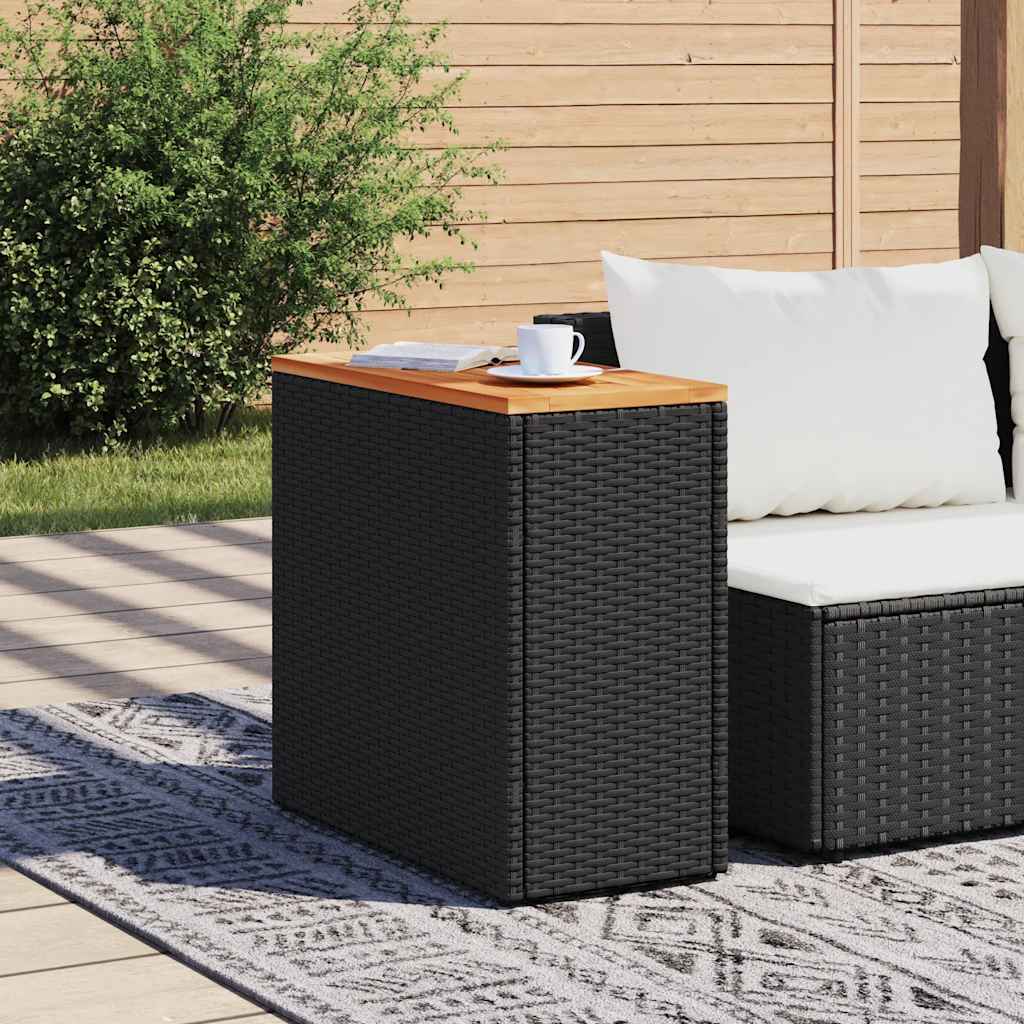 Vrtni bočni stol s drvenom pločom crni 58x27,5x55 cm poli ratan