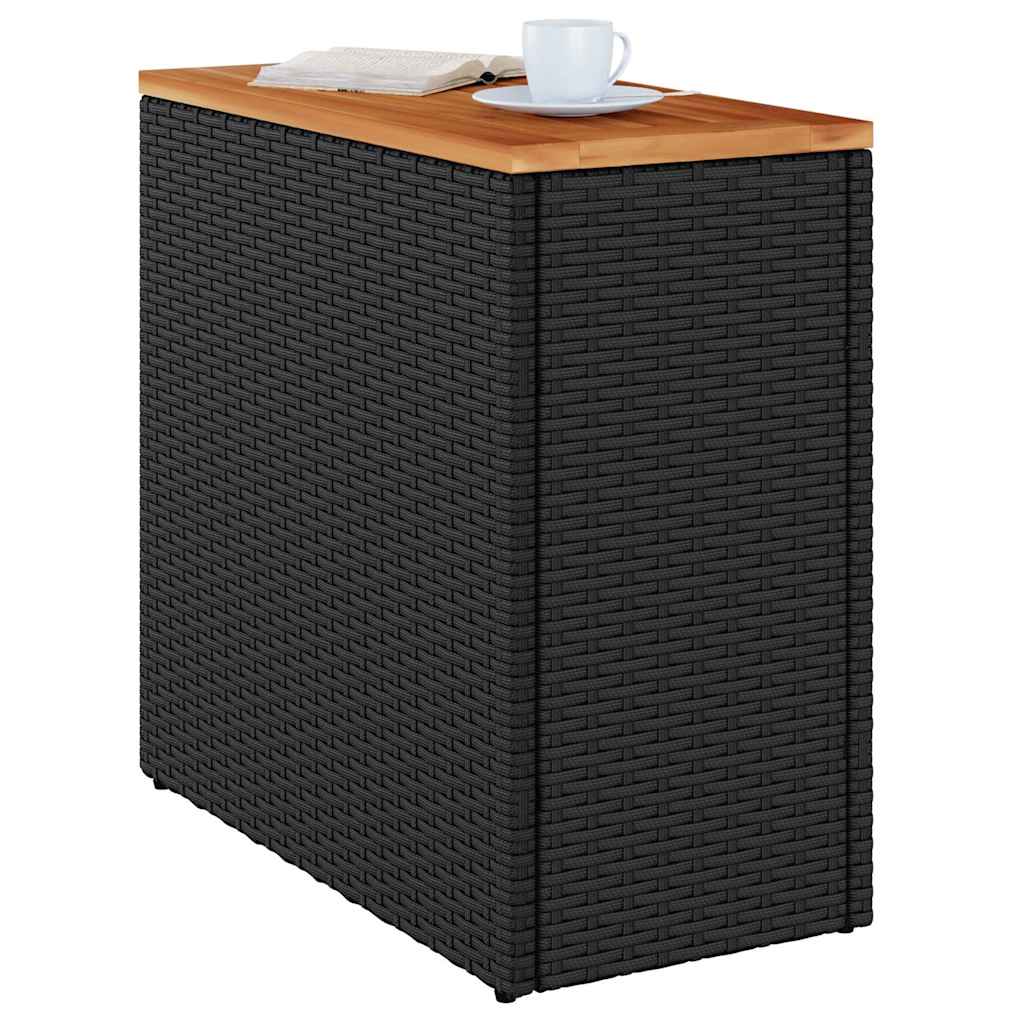 Vrtni bočni stol s drvenom pločom crni 58x27,5x55 cm poli ratan