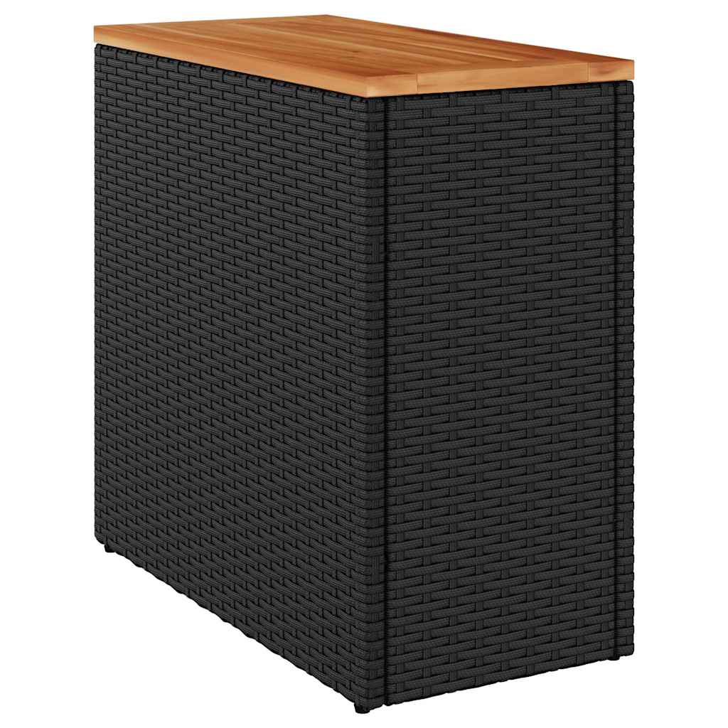 Vrtni bočni stol s drvenom pločom crni 58x27,5x55 cm poli ratan
