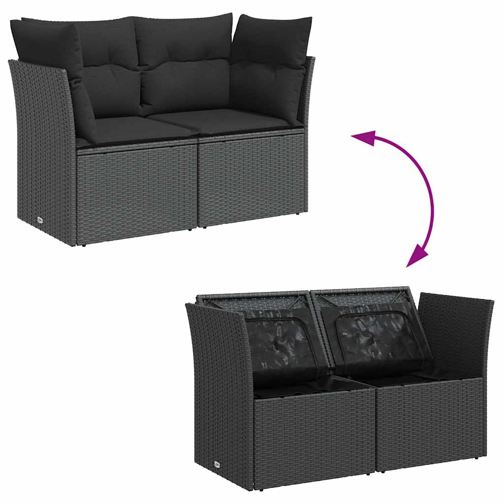 Vrtna sofa s jastucima za 2 osobe, crna, poli ratan