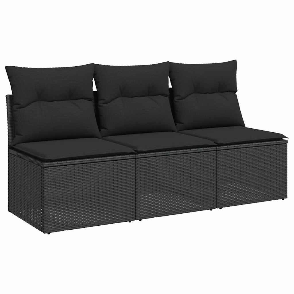 Vrtna sofa s jastucima za 3 osobe, crna, poliratan