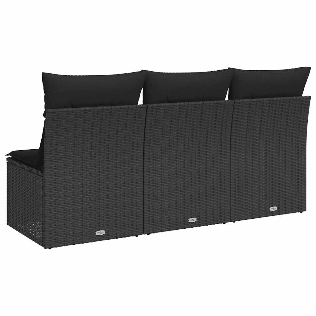 Vrtna sofa s jastucima za 3 osobe, crna, poliratan