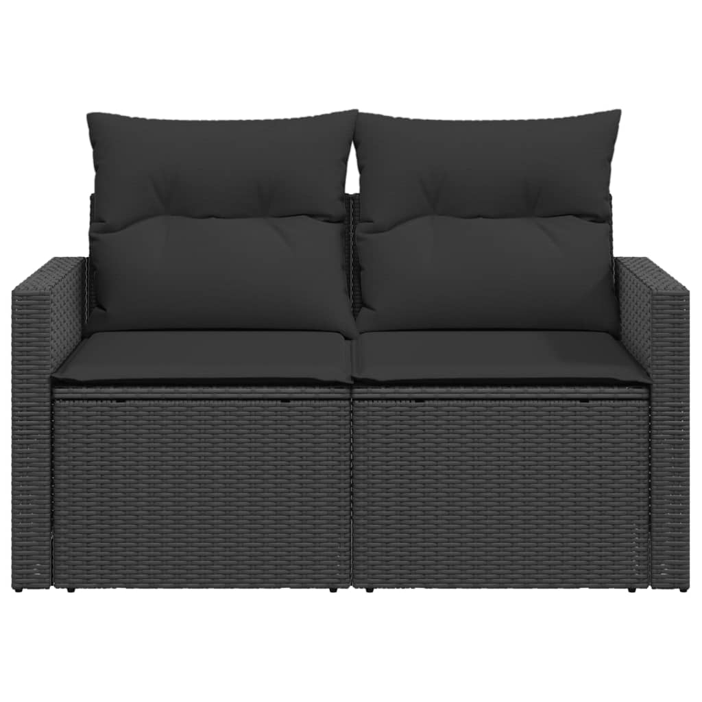 Vrtna sofa s jastucima za 2 osobe, crna, poli ratan