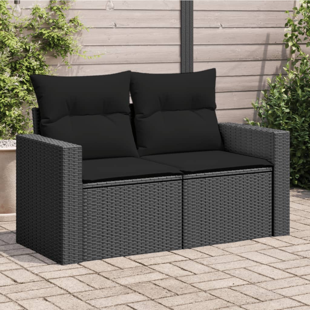Vrtna sofa s jastucima za 2 osobe, crna, poli ratan