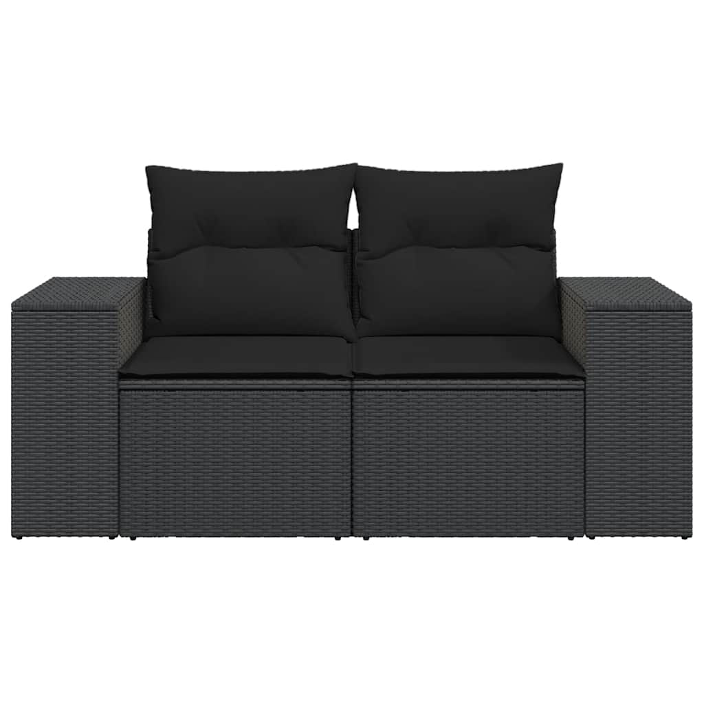 Vrtna sofa s jastucima za 2 osobe, crna, poli ratan