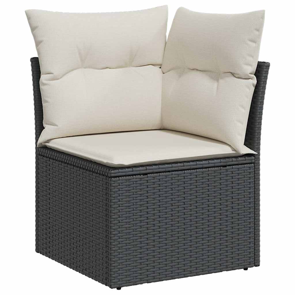 Kutna vrtna sofa s jastucima crna od poliratana