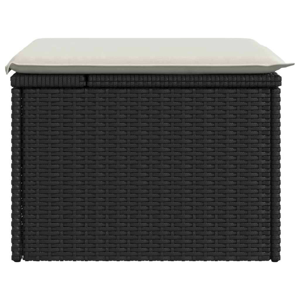 Vrtni tabure s jastukom crni 55 x 55 x 37 cm od poliratana