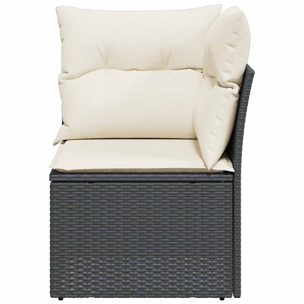 Kutna vrtna sofa s jastucima crna od poliratana