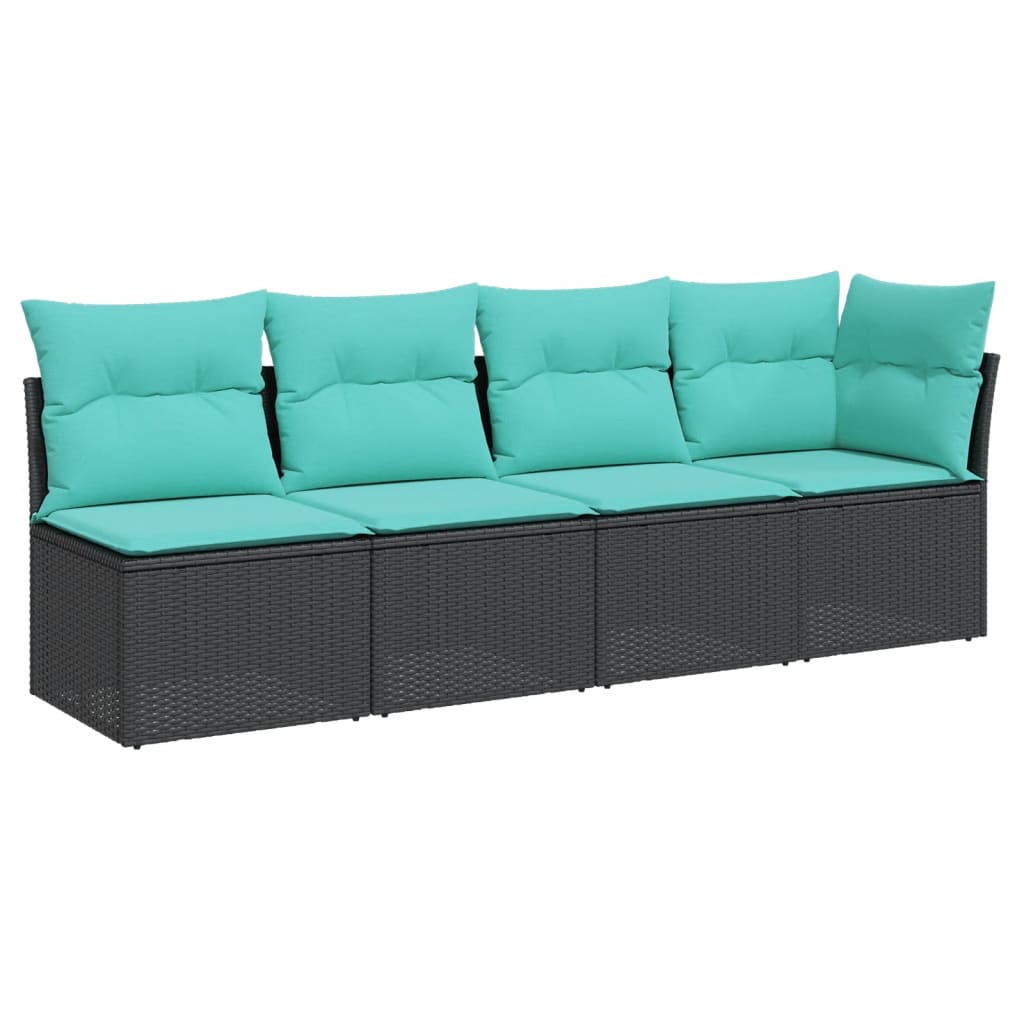 Vrtna sofa s jastucima za 4 osobe, crna, poliratan