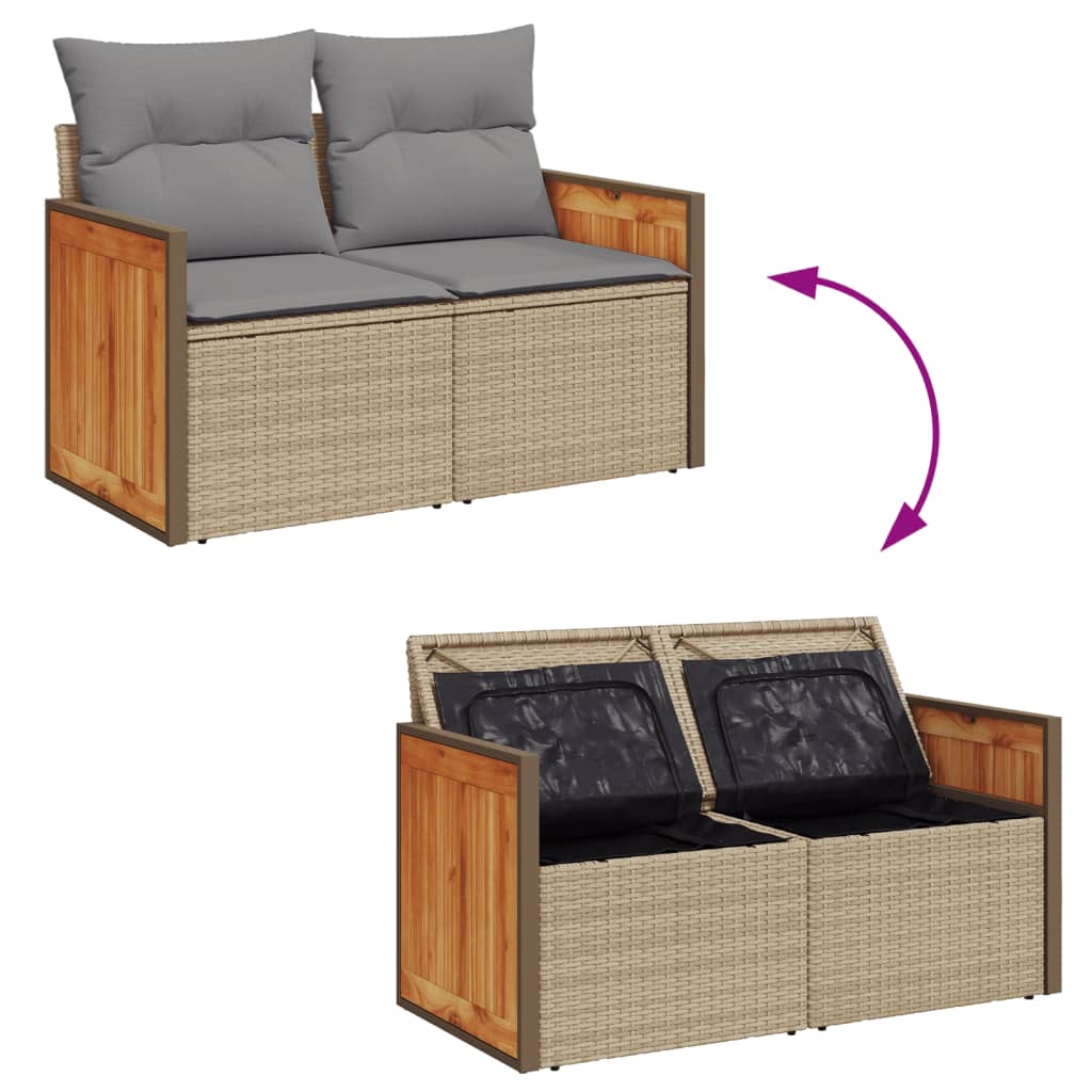 Vrtni dvosjed s jastucima bež od poliratana