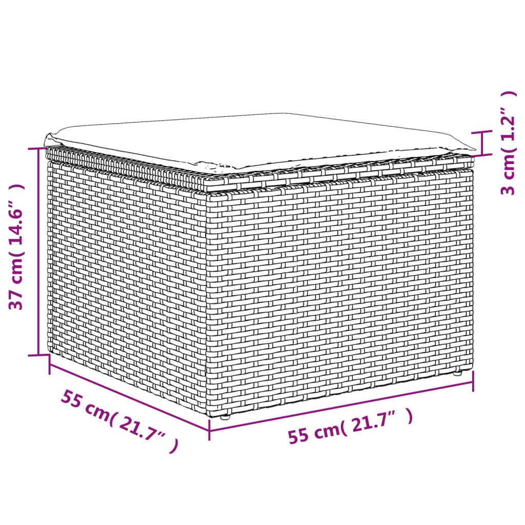 Vrtni tabure s jastukom sivi 55 x 55 x 37 cm od poliratana