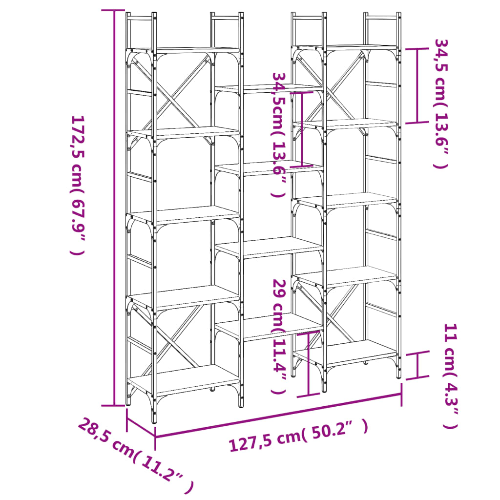 Police za knjige boja hrasta 127,5 x 28,5 x 172,5 cm drvene