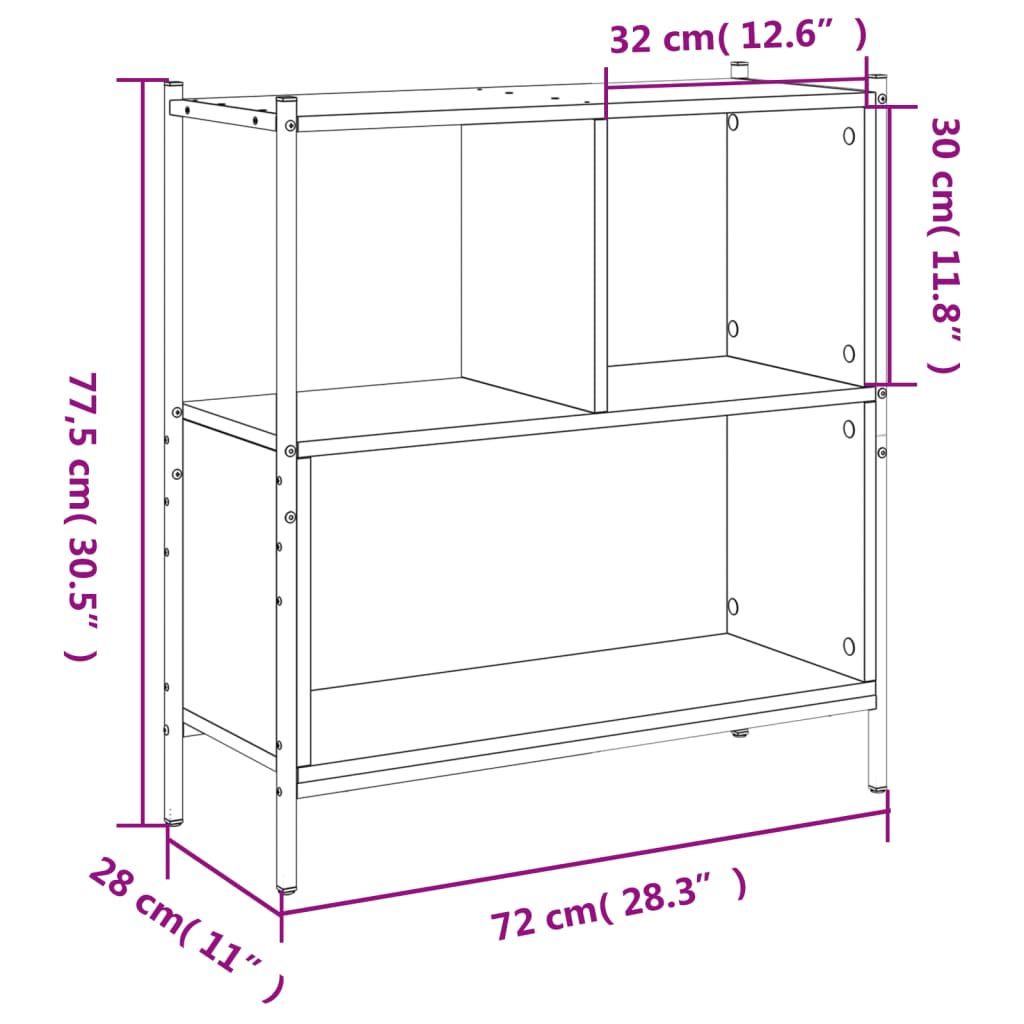 Regal za knjige crni 72 x 28 x 77,5 cm od konstruiranog drva