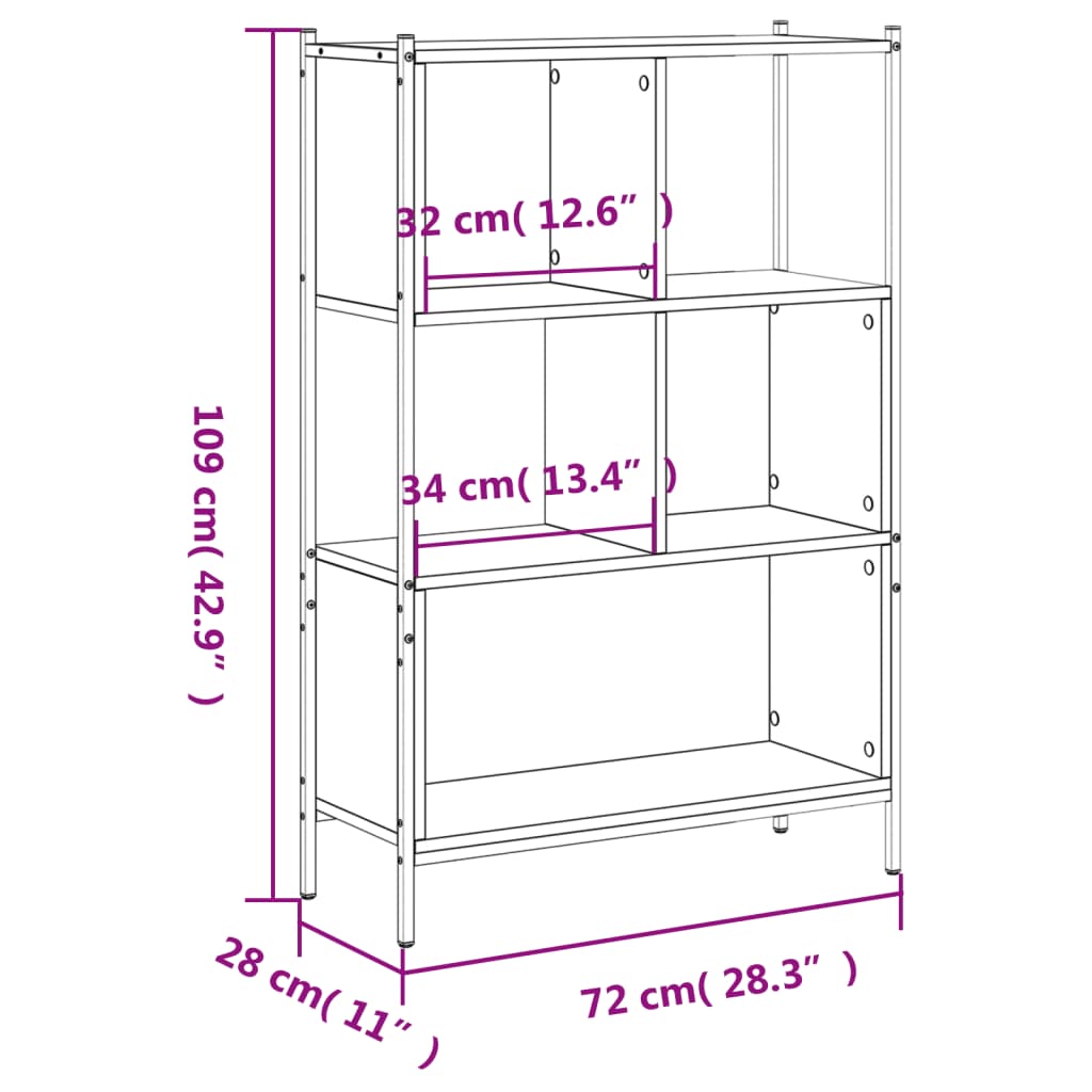 Regal za knjige boja hrasta 72x28x109 cm konstruirano drvo