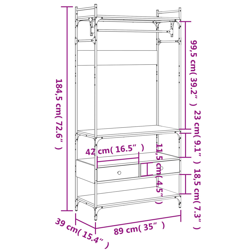 Ormar s ladicama boja hrasta 89x39x184,5 cm konstruiranog drva