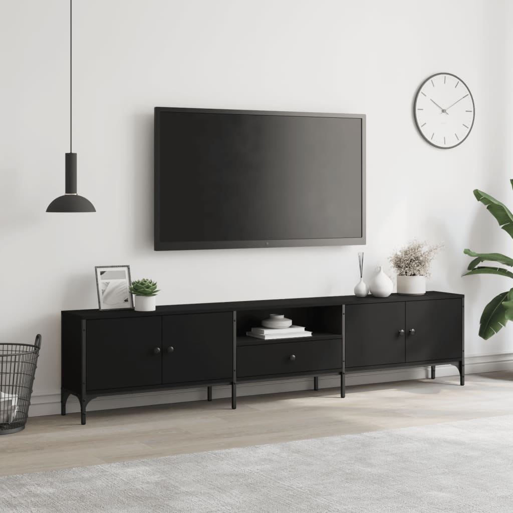 TV ormarić s ladicom crni 200 x 25 x 44 cm konstruirano drvo