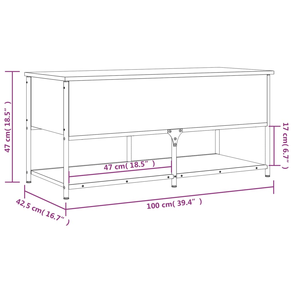Klupa za pohranu boja hrasta 100x42,5x47 cm konstruiranog drva