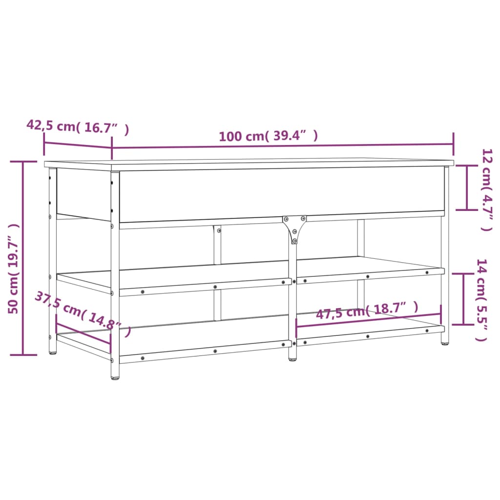Klupa za cipele siva boja hrasta 100x42,5x50 cm drvena