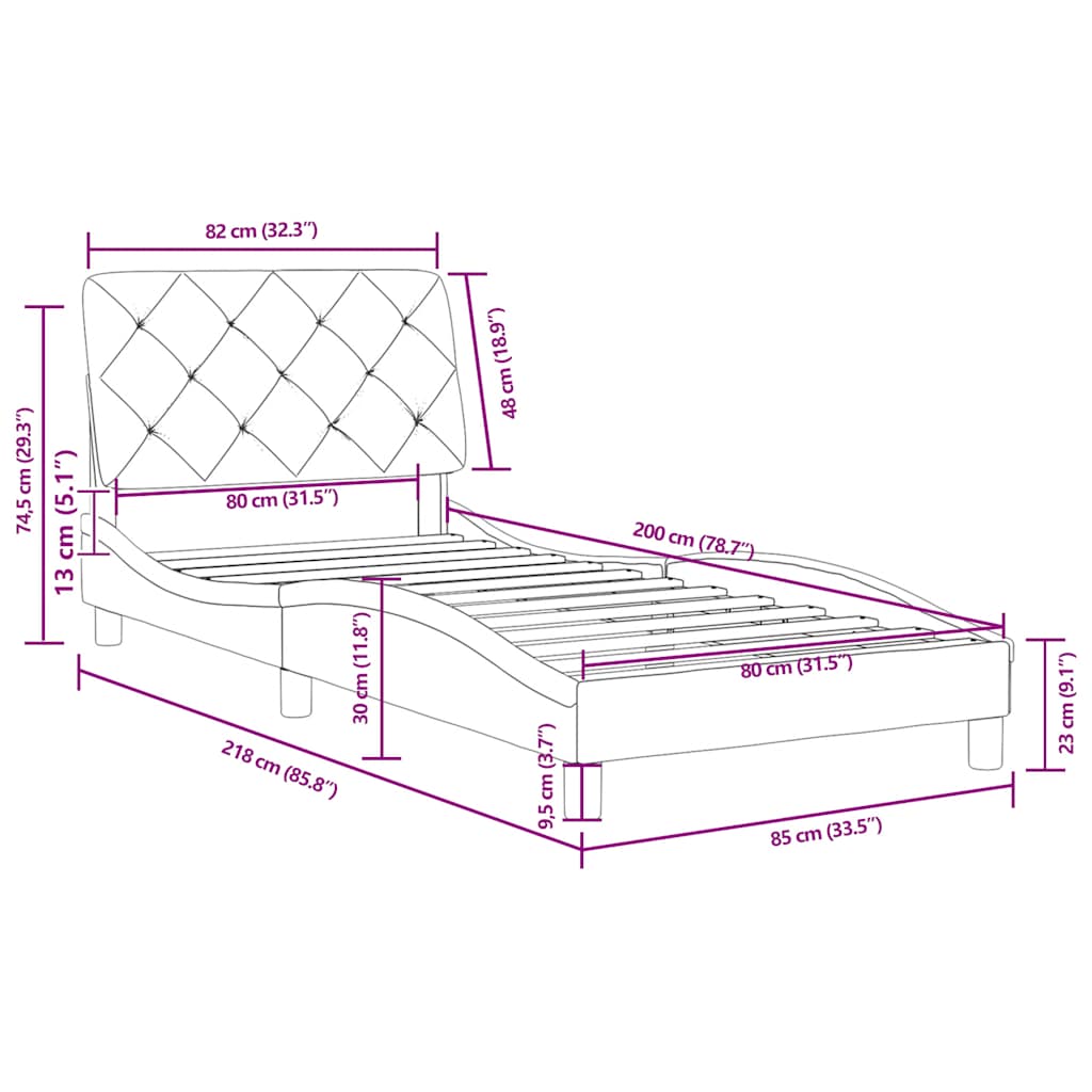 Okvir za krevet bez madraca crni 80x200 cm baršunasti