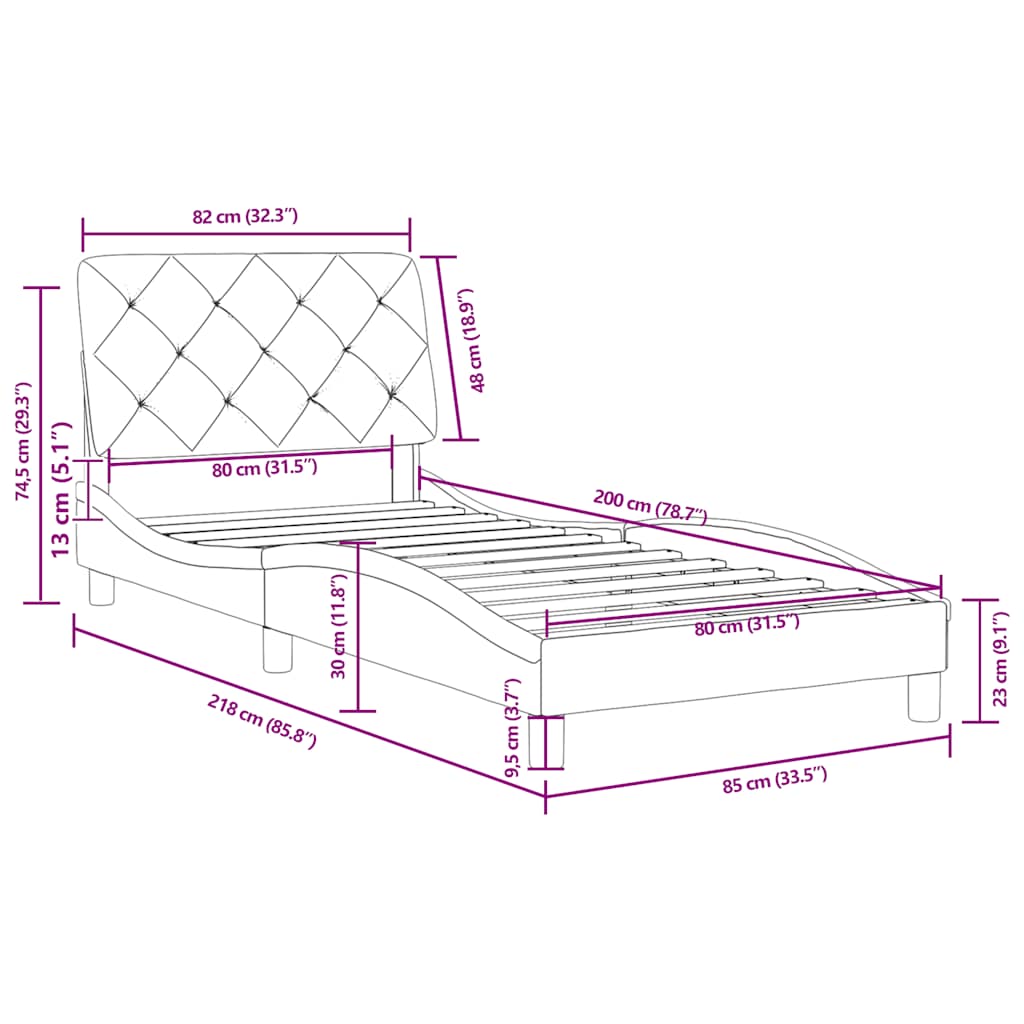 Okvir za krevet bez madraca tamnozeleni 80 x 200 cm baršunasti