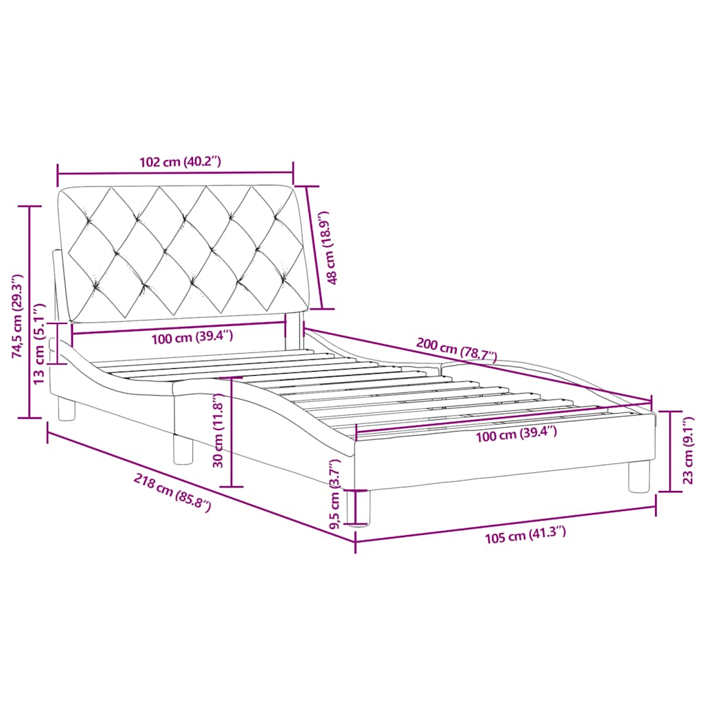 Okvir za krevet bez madraca tamnozeleni 100x200 cm baršunasti