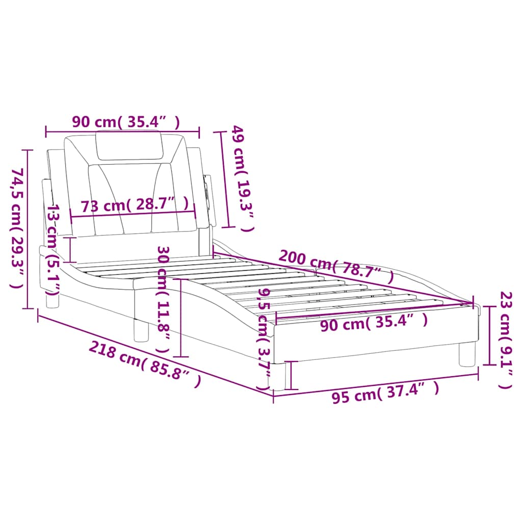 Okvir za krevet Viana bez madraca sivi 90x200 cm od umjetne kože