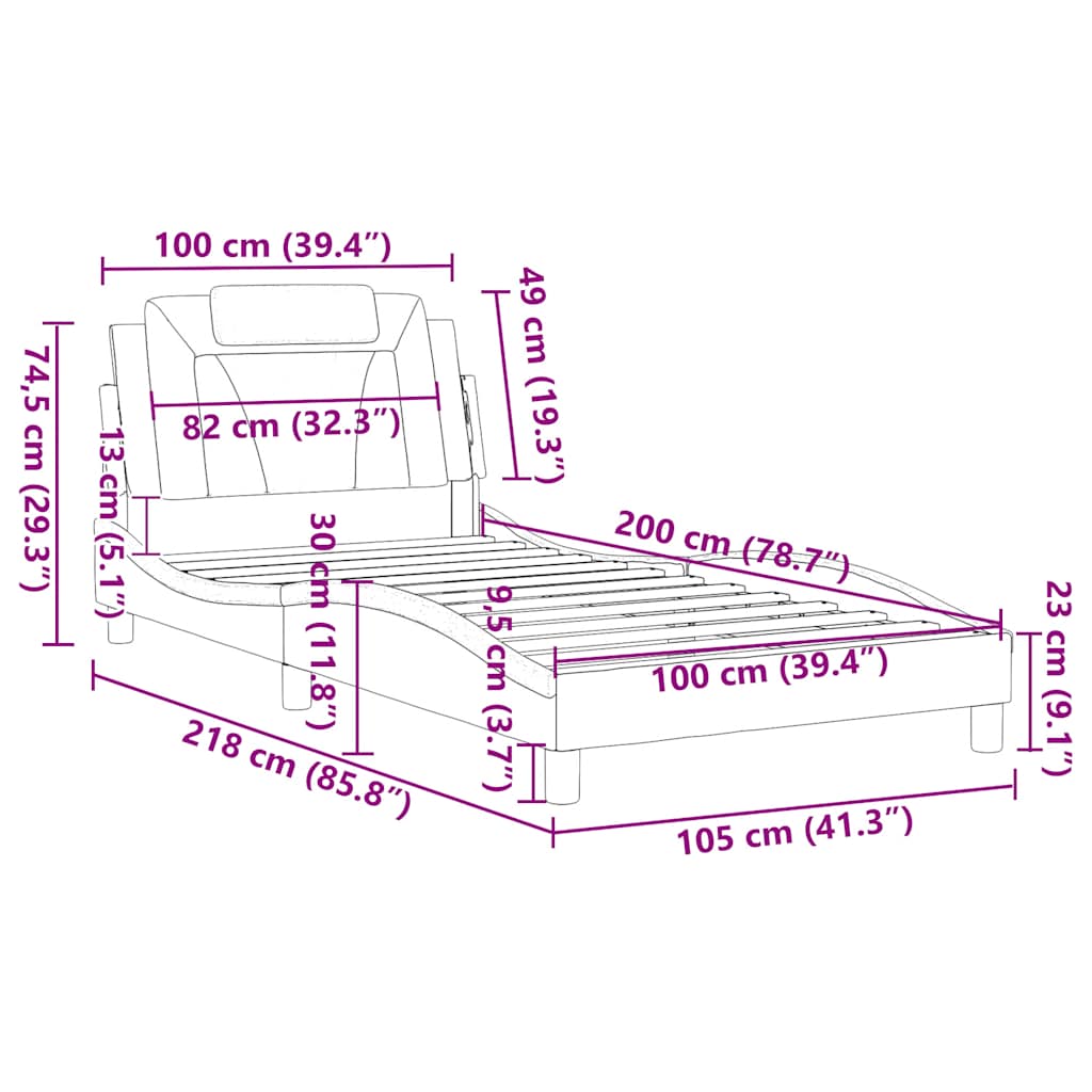 Okvir za krevet Viana bez madraca bijelo-crni 100x200cm umjetna koža