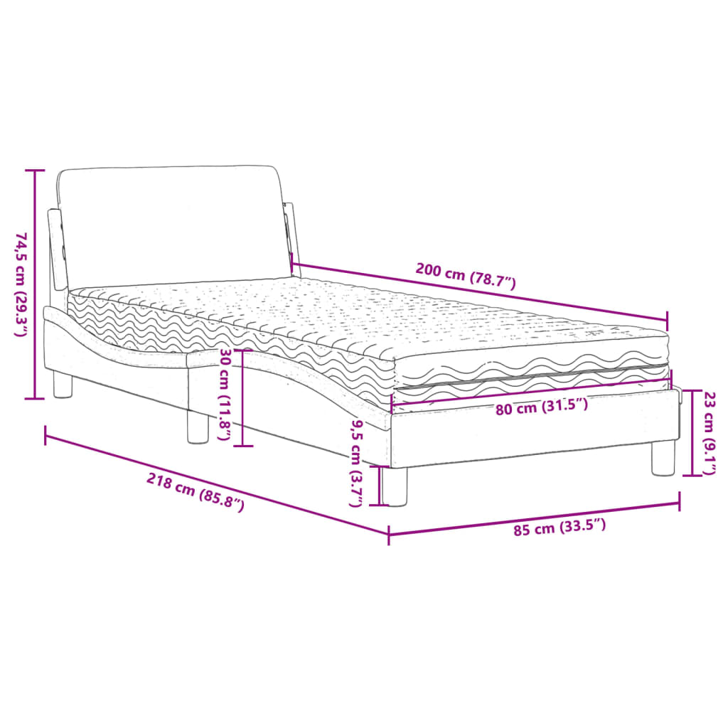Krevet s madracem Dover smeđesivi 80x200 cm od tkanine