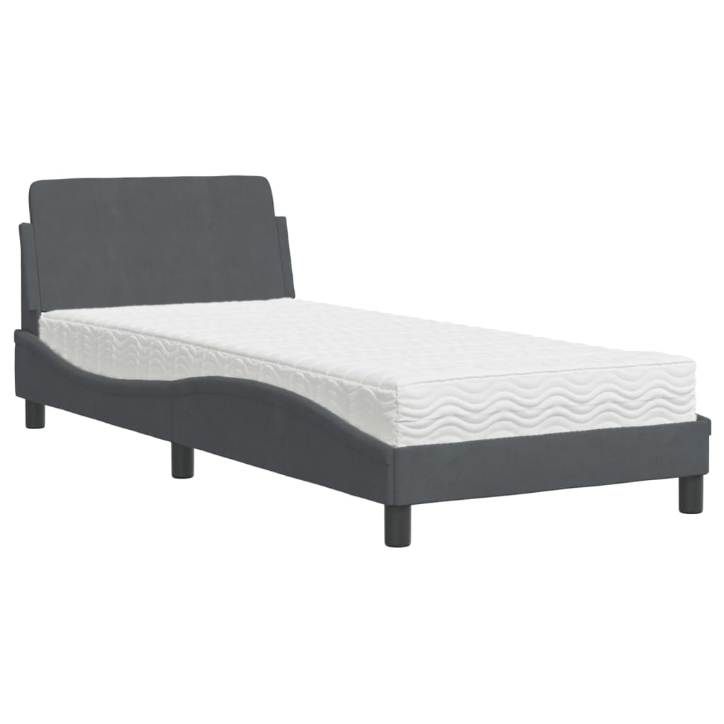 Krevet s madracem Dover tamnosivi 80 x 200 cm baršunasti