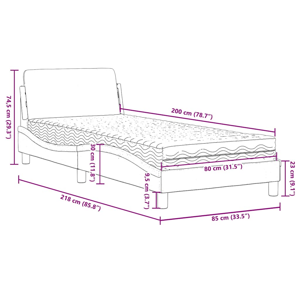 Krevet s madracem Dover plavi 80 x 200 cm baršunasti