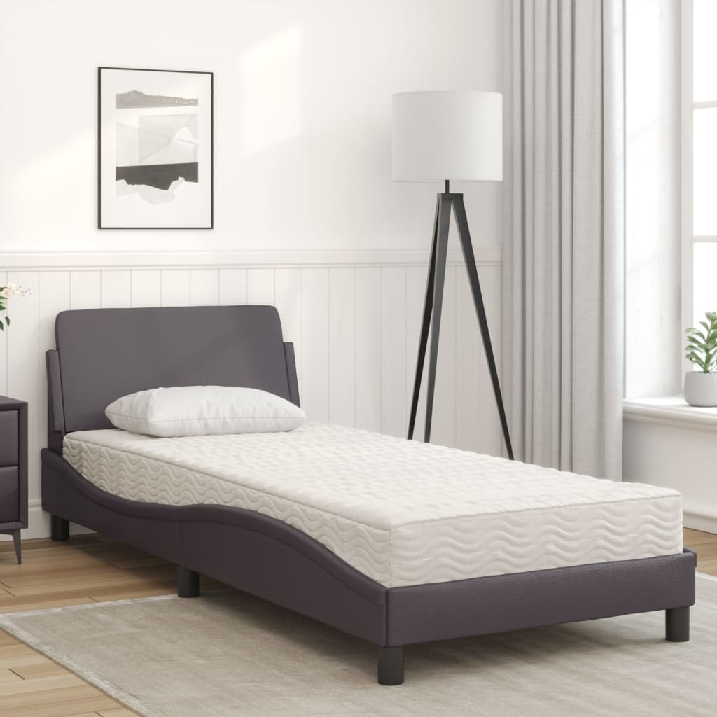 Krevet s madracem Dover sivi 80 x 200 cm od umjetne kože