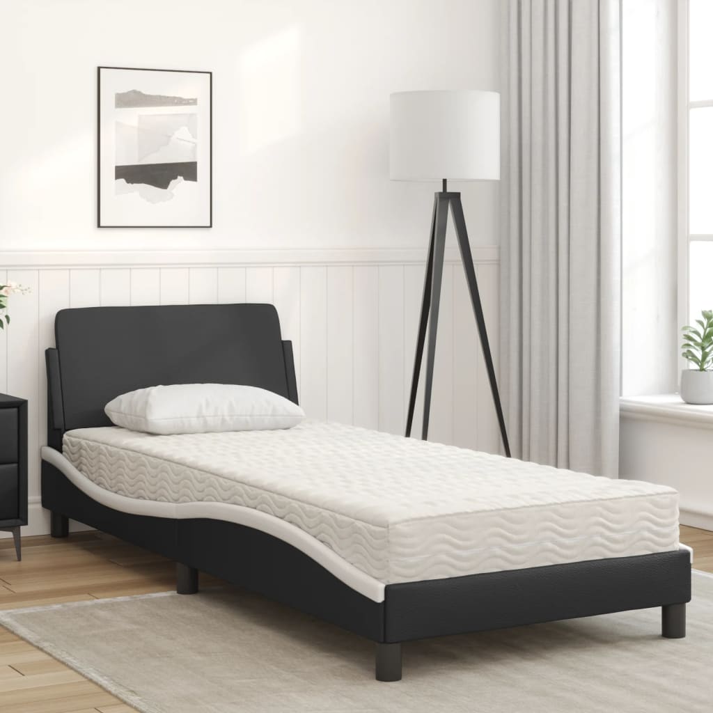 Krevet s madracem Dover crno-bijeli 80 x 200 cm od umjetne kože