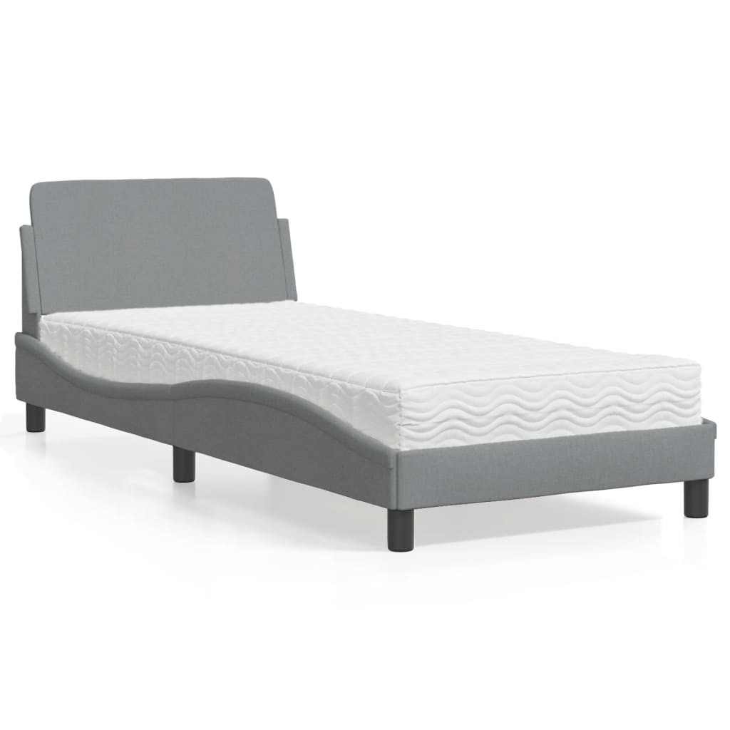 Krevet s madracem Dover svjetlosivi 90x190 cm od tkanine