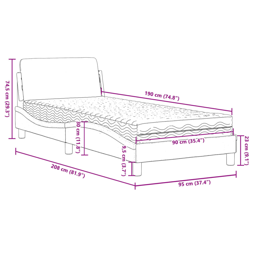 Krevet s madracem Dover smeđesivi 90x190 cm od tkanine