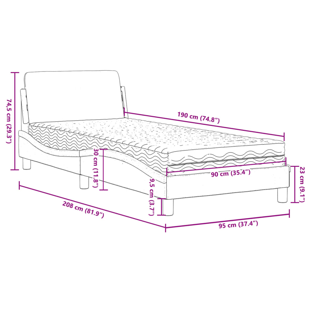 Krevet s madracem Dover krem 90 x 190 cm od tkanine