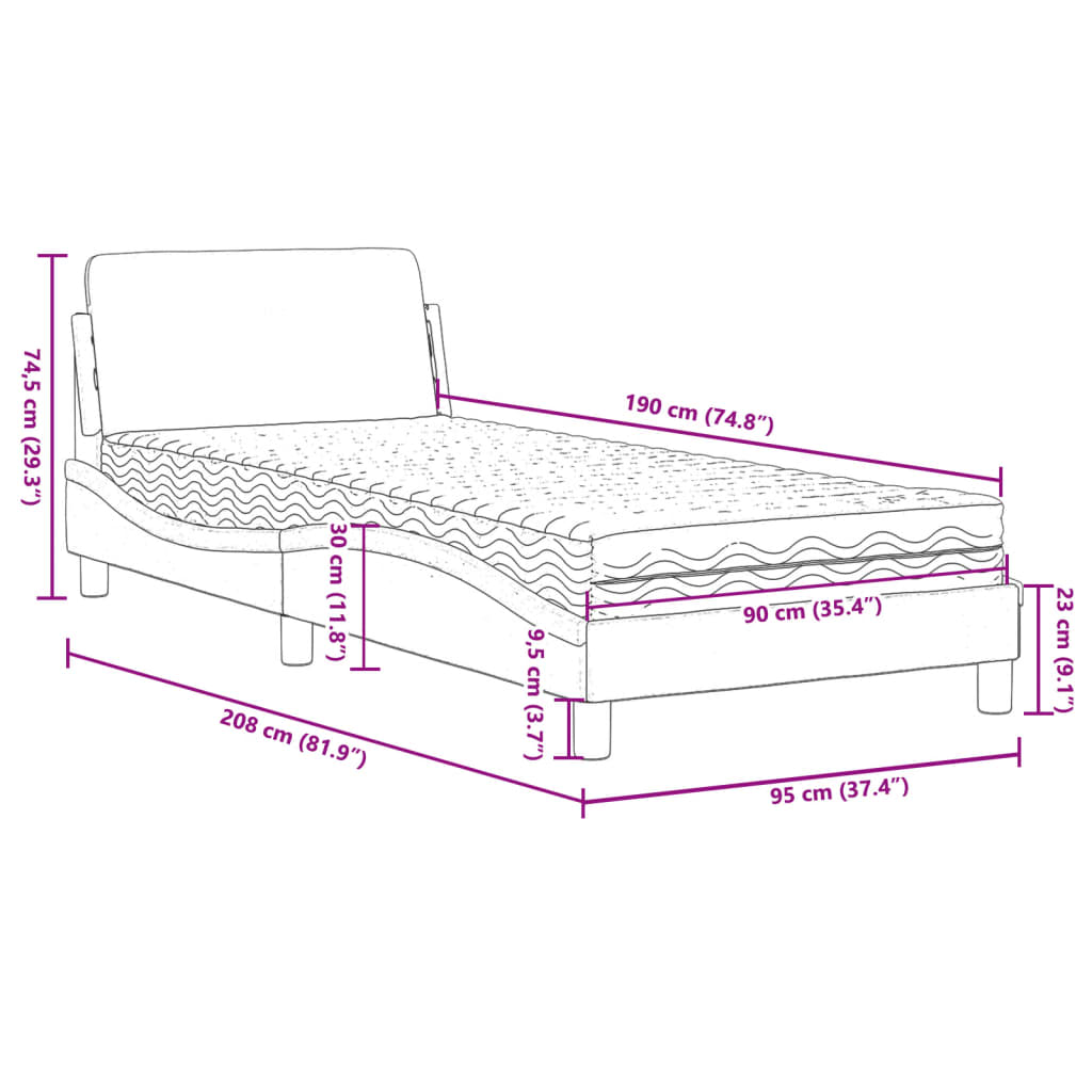 Krevet s madracem Dover plavi 90 x 190 cm od tkanine