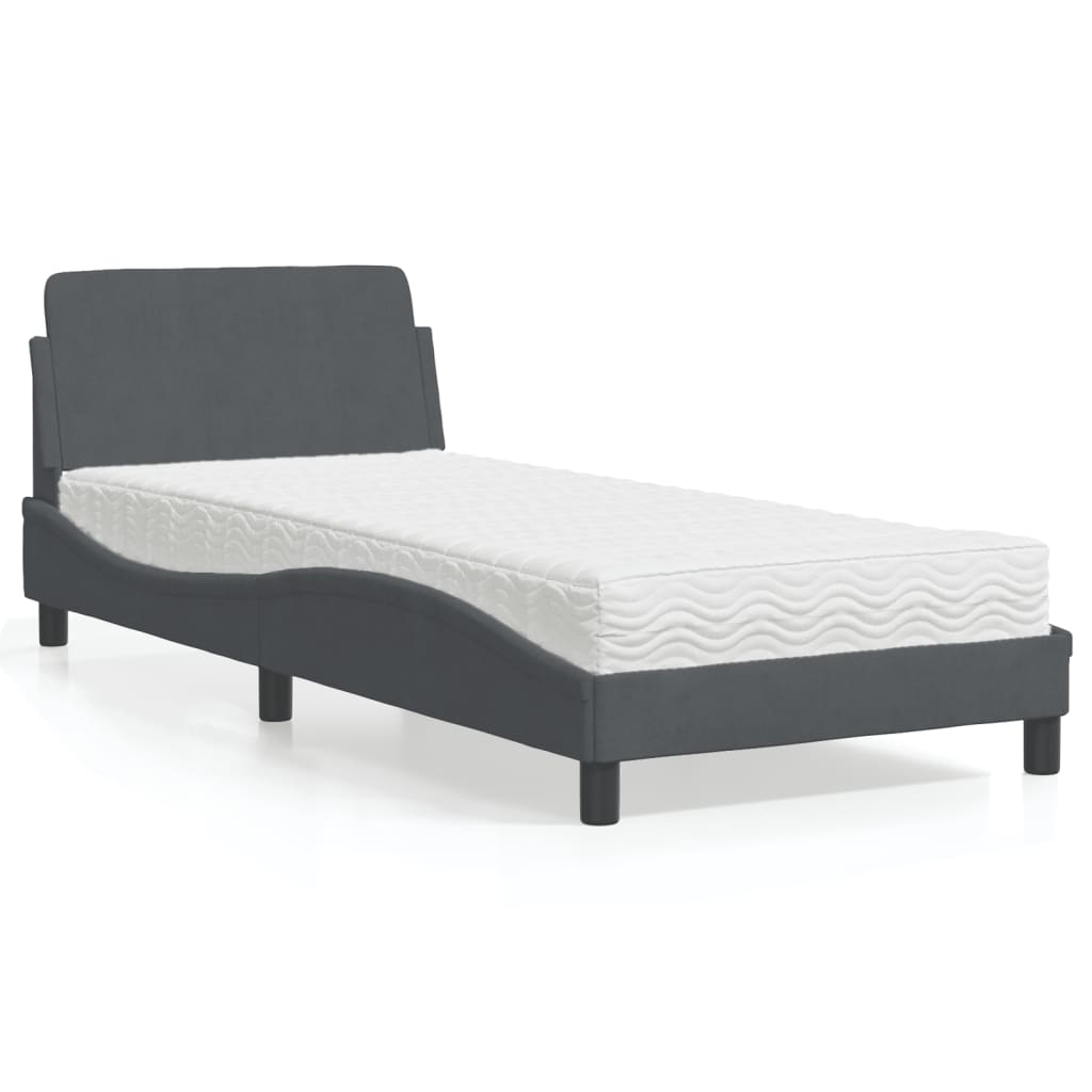 Krevet s madracem Dover tamnosivi 90x190 cm baršunasti