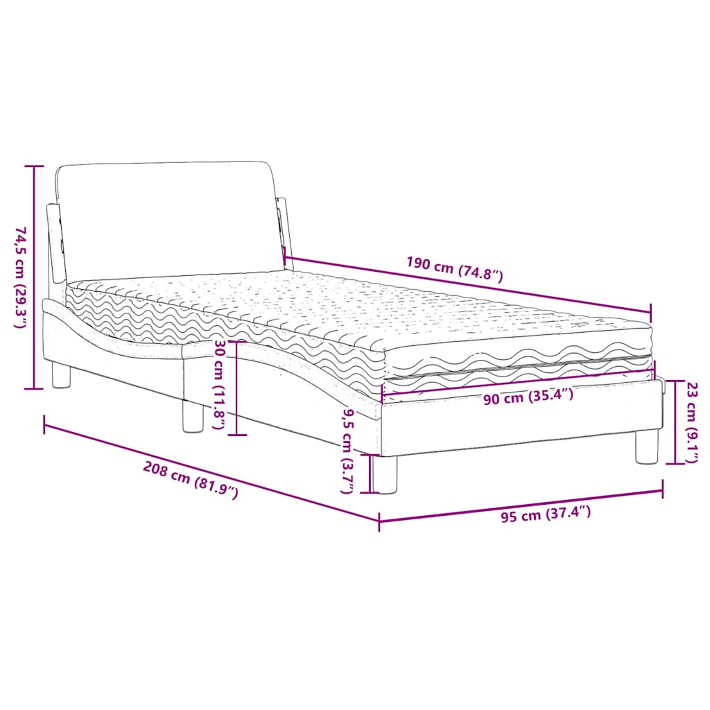 Krevet s madracem Dover tamnozeleni 90x190 cm baršunasti