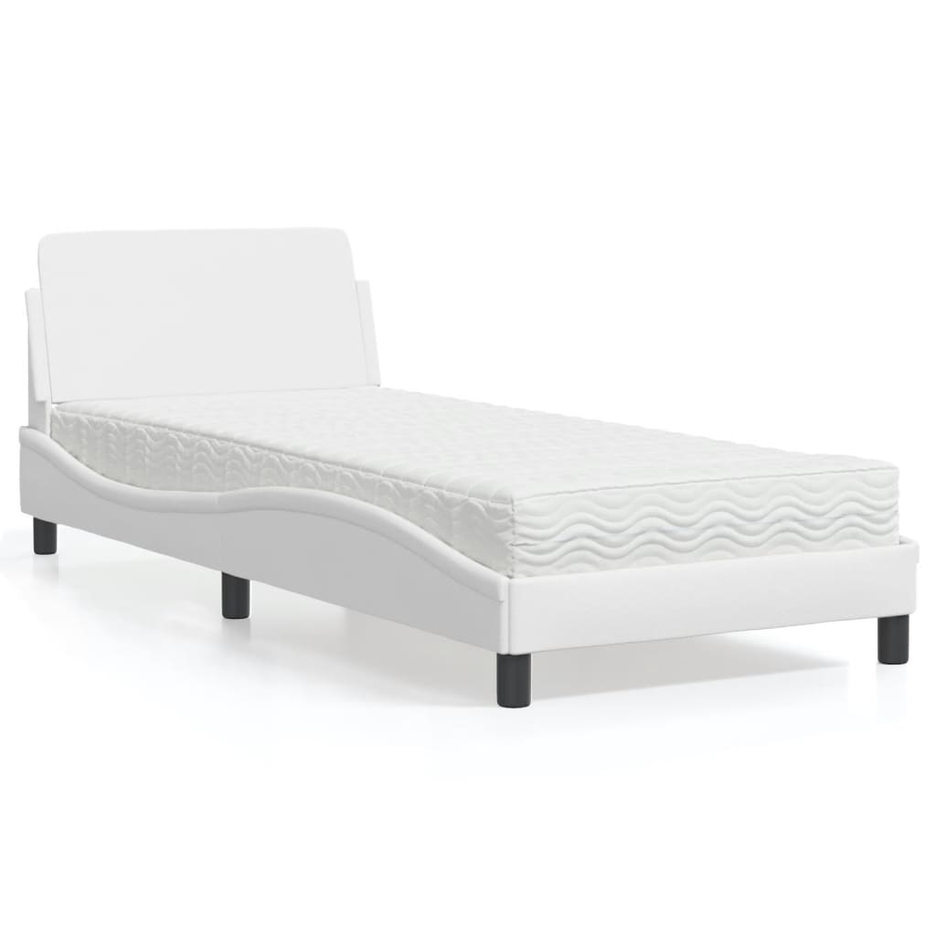 Krevet s madracem Dover bijeli 90 x 190 cm od umjetne kože