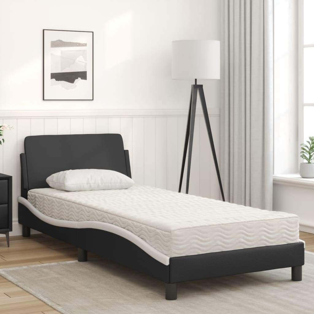 Krevet s madracem Dover crno-bijeli 90 x 190 cm od umjetne kože
