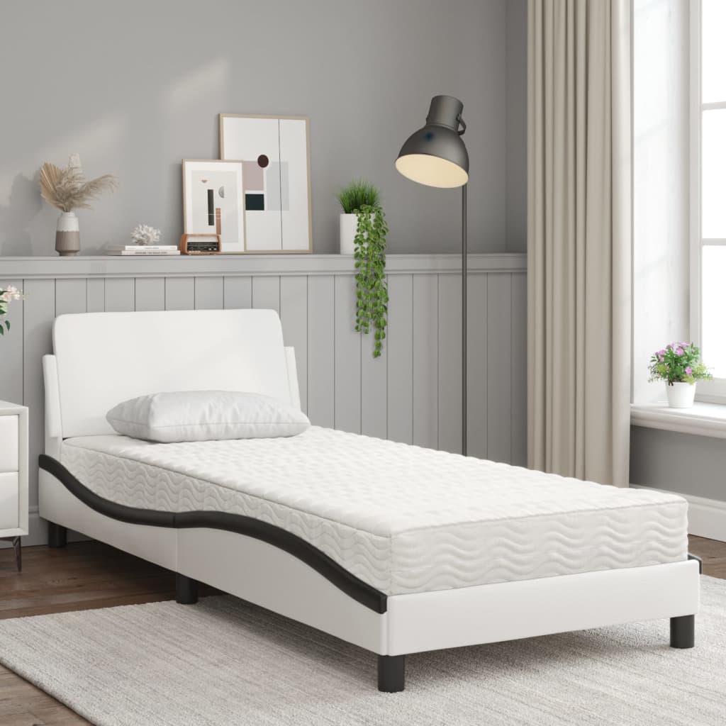 Krevet s madracem Dover bijeli-crni 90 x 190 cm od umjetne kože