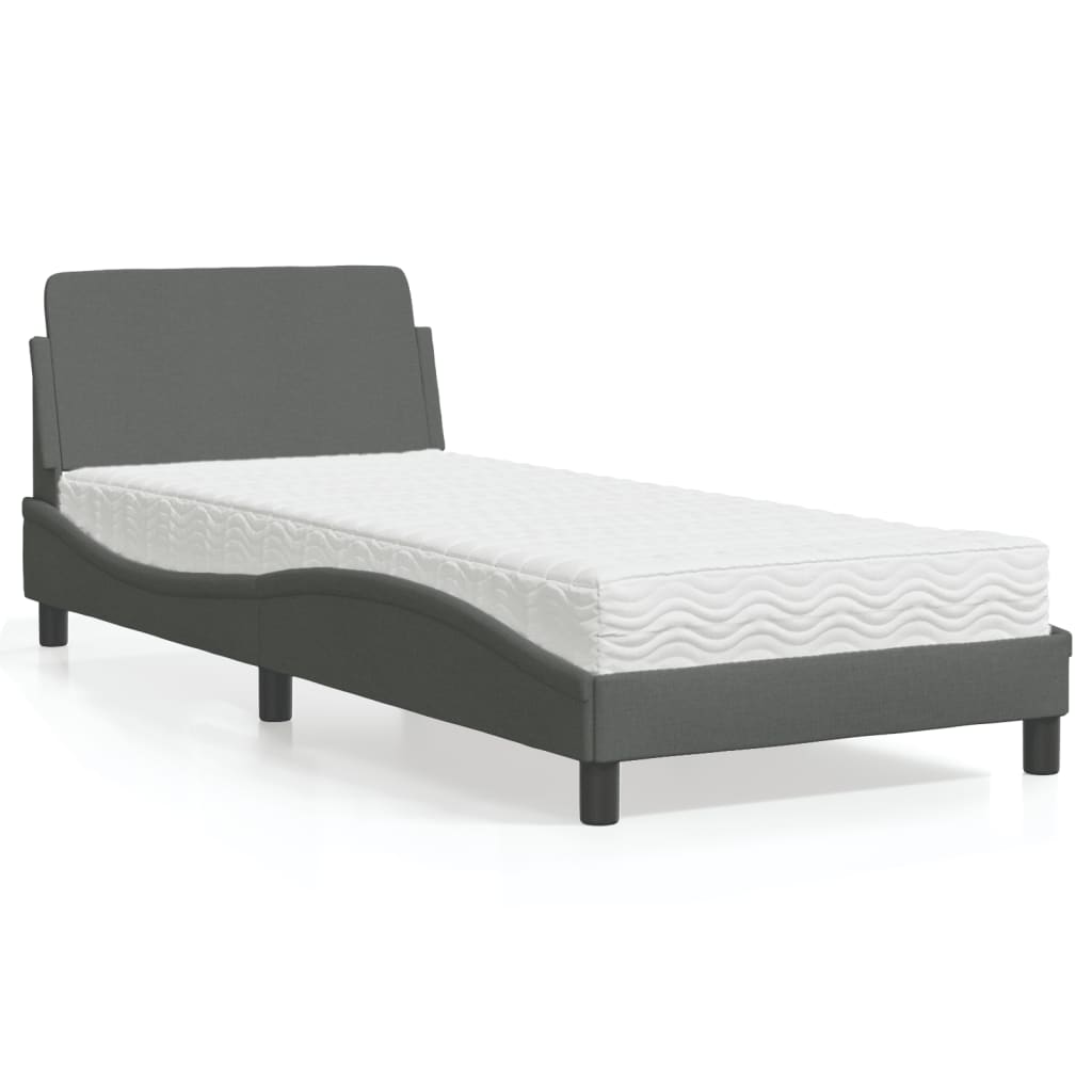 Krevet s madracem Dover tamnosivi 90x200 cm od tkanine