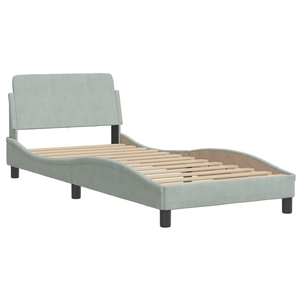 Krevet s madracem Dover svjetlosivi 90x190 cm baršunasti