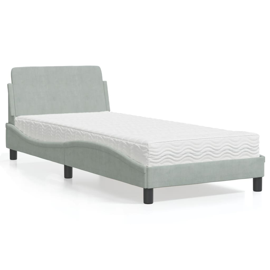 Krevet s madracem Dover svjetlosivi 90x190 cm baršunasti