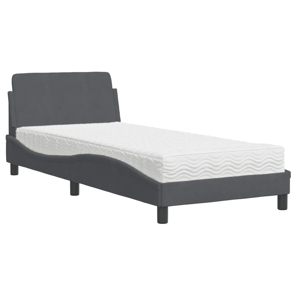 Krevet s madracem Dover tamnosivi 90x200 cm baršunasti