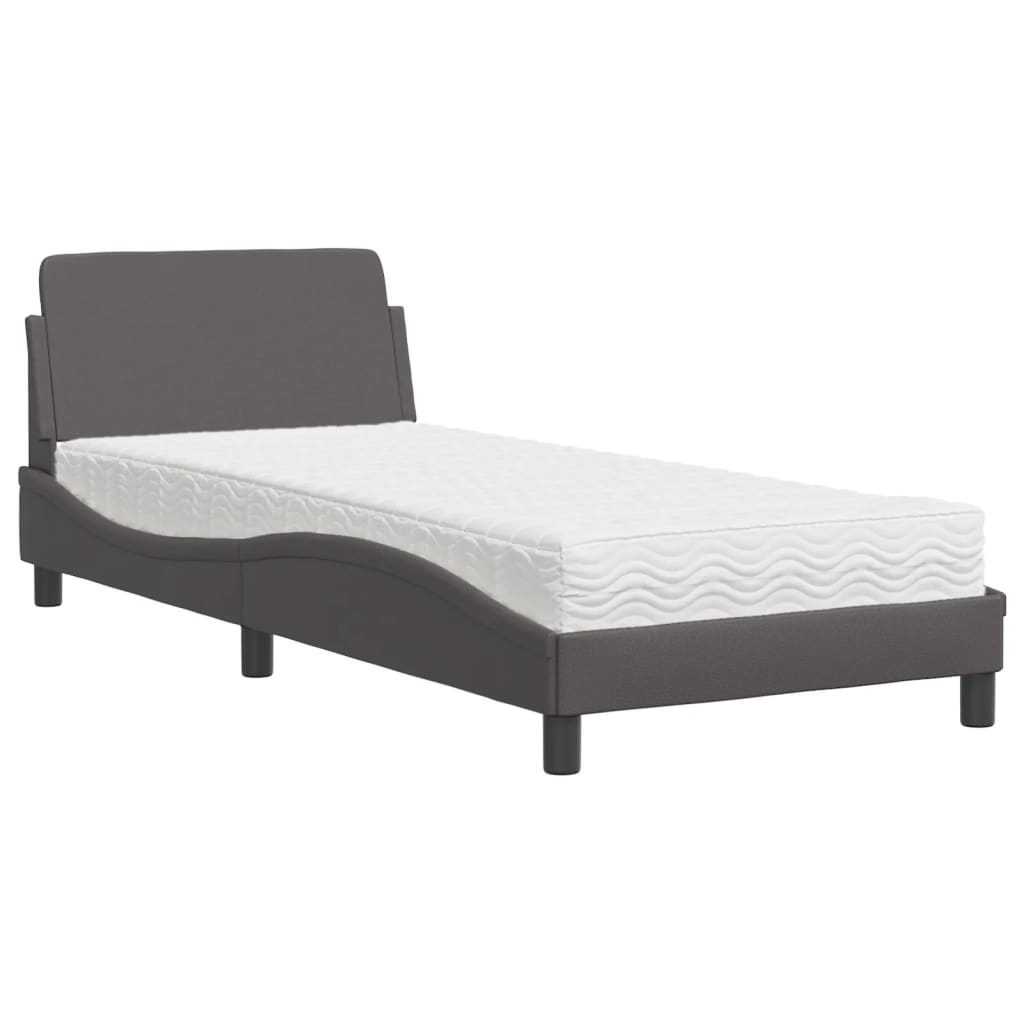 Krevet s madracem Dover sivi 90 x 200 cm od umjetne kože