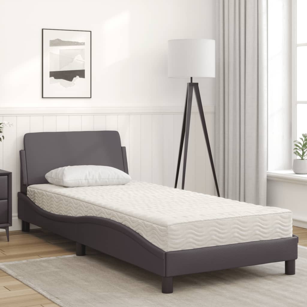 Krevet s madracem Dover sivi 90 x 200 cm od umjetne kože