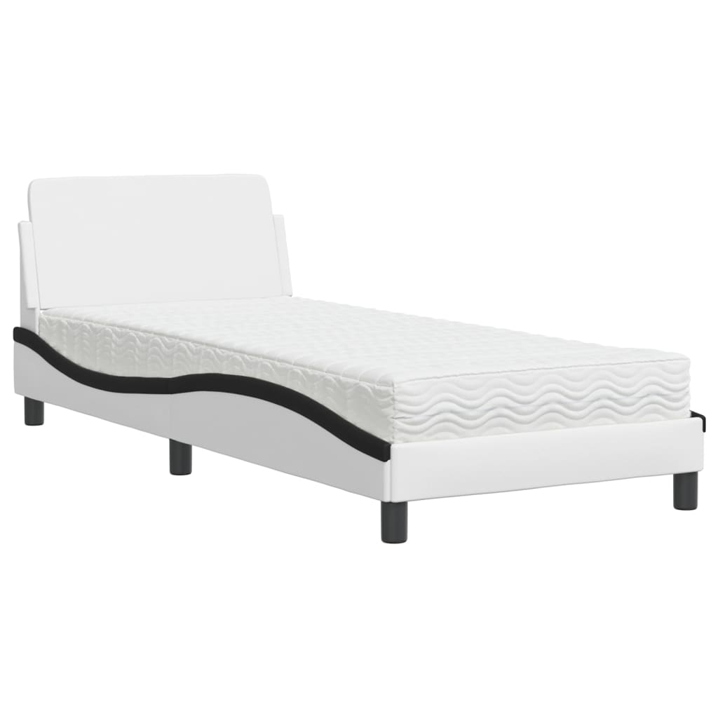 Krevet s madracem Dover bijelo-crni 90 x 200 cm od umjetne kože